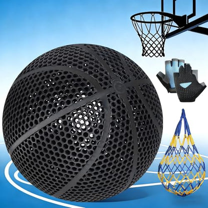 3D-Printed Airless Basketball,Official Size 7 No Pump Needed High Bounce and Quiet Basketballer Training and Dribbling Indoor Outdoor