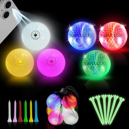 Crestgolf Glow in The Dark Golf Balls with Glow Tees, Super Bright Light Up LED Balls with 12-Minute Reset Timer, Fun Gift for Men and Women, Backyard Putting Greens - color: Red/Blue/Green/White/Yellow/Pink