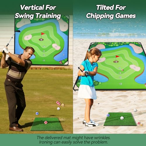 Liberry Golf Chipping Game with Large Chipping Mat, Upgraded Adjustable Golf Club, 25 Sticky Balls, Outdoor Indoor Sports Toy Gifts for Adults Kids, Family Yard Target Game - style: chipping mat with upgraded club