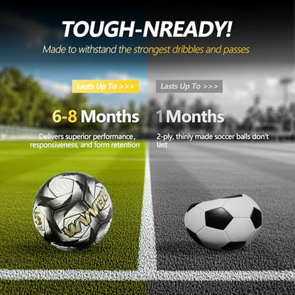 WVVOU Soccer Ball Size 5, Matches and Training Soccer Ball, 3.5mm Thickened Pu, Suitable for Indoor or Grassland Beach and Muddy Ground, Adaptable All-Weather for Teenagers