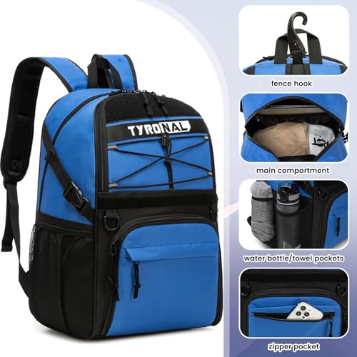 Basketball Bag Backpack with Ball Holder and Shoes Compartment,Best for Basketball, Soccer, Volleyball, Gym. (BLUE) - color: Blue