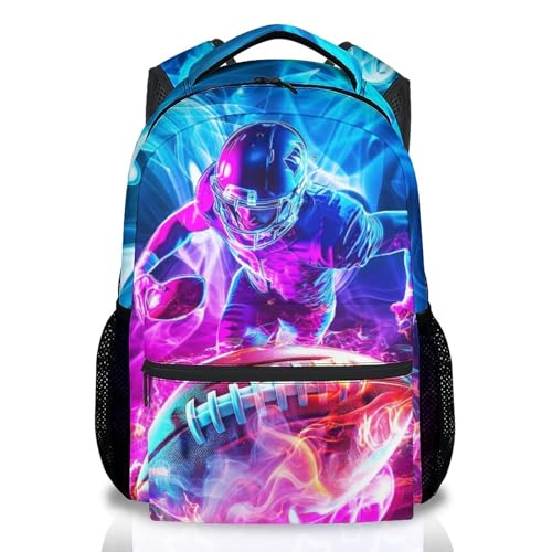 Football Backpack for Boys, Kids SchoolBag for Child Team Players - Lightweight Polyester Bookbag for Sports and Daily Use (17 Inch) - color: Purple