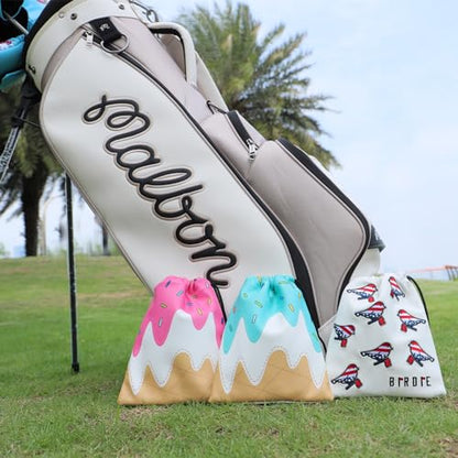 Golf Valuables Pouch, Leather Golf Tee Pouch with Drawstring Closure Golf Ball Tee Handbag Portable Golf Accessories - color: Ice Cream Pink