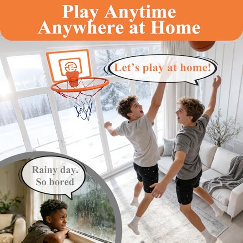 Indoor Basketball Hoop with Decorative Backboard Sticker, Wall-Mounted Silent Rim for Family Fun and Quiet Basketball Practice at Home(No Basketball)