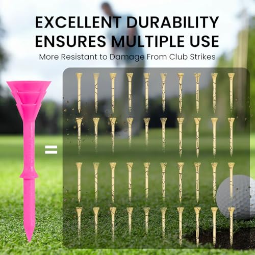 VEASAERS Golf Tees Plastic 3 1/4 inch Unbreakable 30 Pack with Pouch Bag, Durable Stable Available 83 mm Long Tee for Golfer Practice - color: Pink