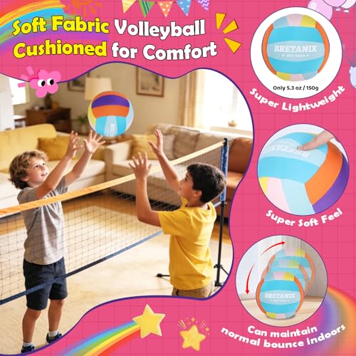 Soft Indoor Volleyball – Quiet Lightweight Fabric Volleyball for Kids, Youth & Beginners, Safe Training Ball, Pump Included - color: Mint Blue