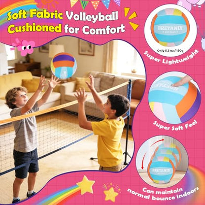 Soft Indoor Volleyball – Quiet Lightweight Fabric Volleyball for Kids, Youth & Beginners, Safe Training Ball, Pump Included - color: Mint Blue