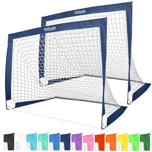GoSports 4 x 3 ft Portable Soccer Goals for Kids - 13 Colors - Set of 2 Team Tone Pop Up Nets for Backyard - color: Navy