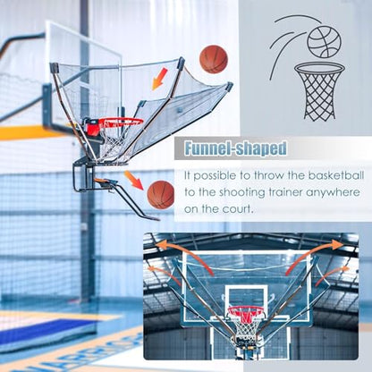 Basketball Practice Network Wall-Mounted Basketball Hoops Return Attachment, Indoor Outdoor Basketball Shot Trainer Equipment Foldable, Adult/Teens/Child