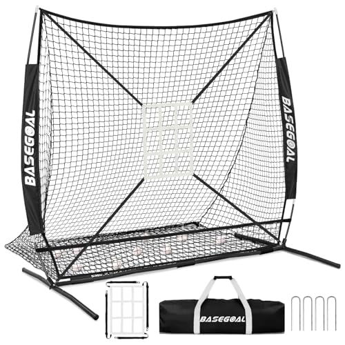 BaseGoal 6'×6' Baseball Softball Practice Net,Baseball Backstop,for Hitting Pitching Batting Catching with Bow Frame,Bonus Strike Zone,Target