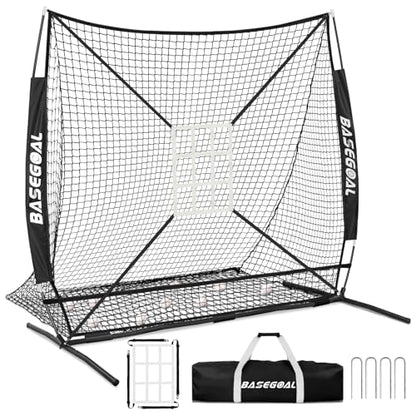 BaseGoal 6'×6' Baseball Softball Practice Net,Baseball Backstop,for Hitting Pitching Batting Catching with Bow Frame,Bonus Strike Zone,Target