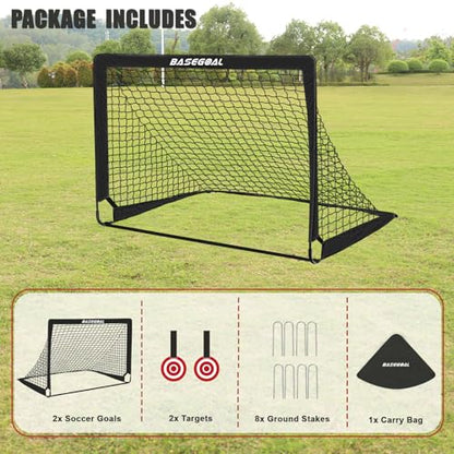 BaseGoal Soccer Goals for Backyard Set of 2, 4x3ft Kids Soccer Goal Portable Pop Up Soccer Net for Kids & Youth, Outdoor Soccer Training Equipment with Soccer Cones, Targets & Accessories