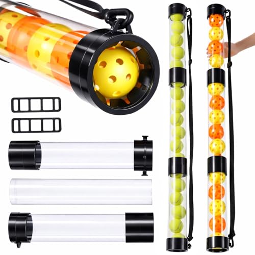 Soulchen 2 Pack Ball Retriever Upper Compatible with Pickleball Tennis Pickup Tube Holds 11/16 Balls with Shoulder Strap Easy Pickup Portable Ball Holder Storage Compatible with Pickleball - size: 16 Balls