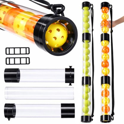 Soulchen 2 Pack Ball Retriever Upper Compatible with Pickleball Tennis Pickup Tube Holds 11/16 Balls with Shoulder Strap Easy Pickup Portable Ball Holder Storage Compatible with Pickleball - size: 16 Balls