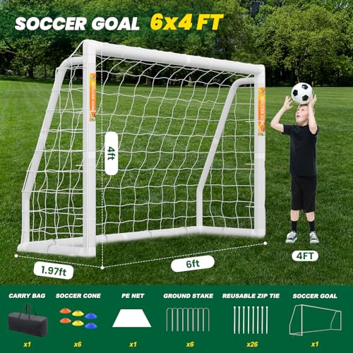 NAIZEA Soccer Goal - 12x6/10x6/8x6/6x4FT Soccer Goals for Backyard, Portable & Weatherproof HPVC Soccers Goal w/Soccer Net Durable Post for Adults & Youth Outdoor's Practice Training - size: 6x4 FT, style: Foldable