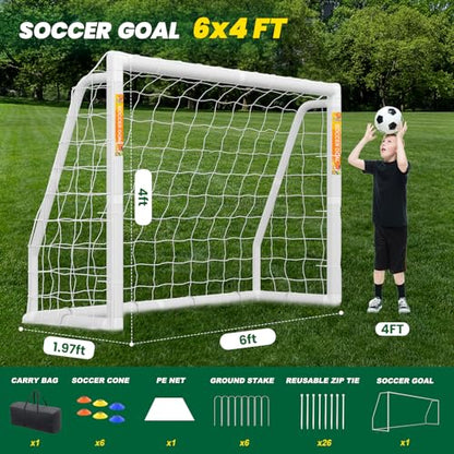 NAIZEA Soccer Goal - 12x6/10x6/8x6/6x4FT Soccer Goals for Backyard, Portable & Weatherproof HPVC Soccers Goal w/Soccer Net Durable Post for Adults & Youth Outdoor's Practice Training - size: 6x4 FT, style: Foldable