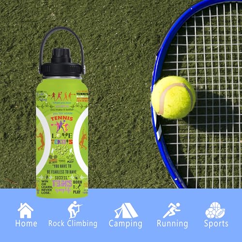Tennis Water Bottle 32oz Stainless Steel Tumbler Insulated Bottles For Men Women Tennis Gifts For Sport Lover Player Fan Coach - color: Tennis