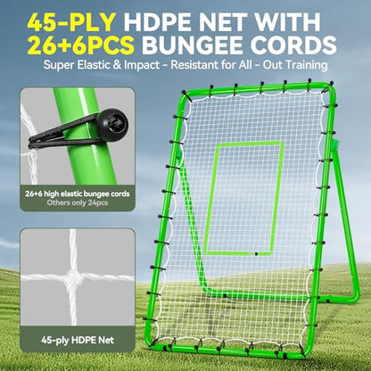 6-Angle Adjustable Volleyball Rebounder Net 7x4ft, High Stable Bounce Back Training Equipment for Practicing Volleying Bumping Spiking with High-Tension Net, PU Volleyball and Pump, Stakes - color: Green