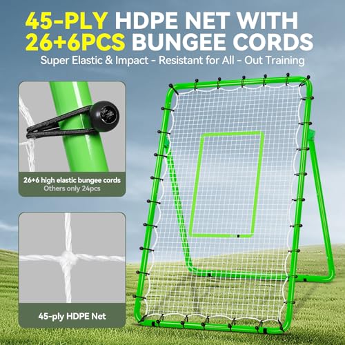 6-Angle Adjustable Volleyball Rebounder Net 7x4 ft with PU Volleyball and Stakes - Bounce Back Training Equipment for Practicing Volleying, Bumping, Spiking, Easy Set Up & Steady for Multi Sports