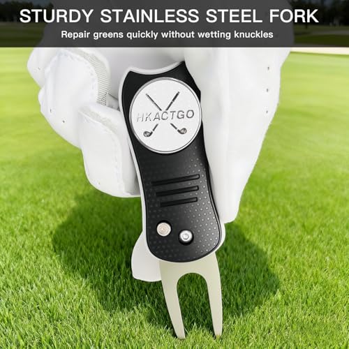 Golf Divot Repair Tool with Premium Metal Gift Box, Heavy Duty 2-Layer Stainless Steel & ABS, Thicker & Harder Prongs, Foldable, Magnetic Ball Marker,Green - color: Black