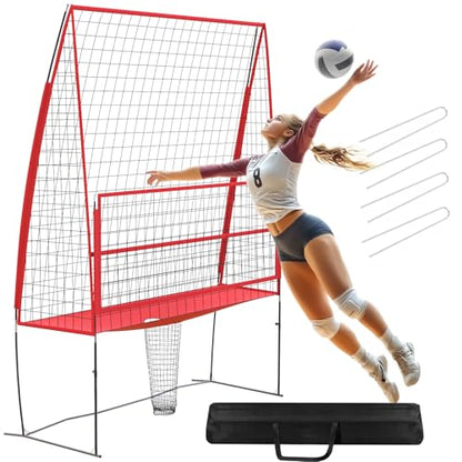 11 x 8 ft Volleyball Training Equipment Practice Net Station, Volleyball Trainer Equipment for Hitting and Serving Practice in The Backyard with 4 Adjustable Heights, l Bucket Trainer