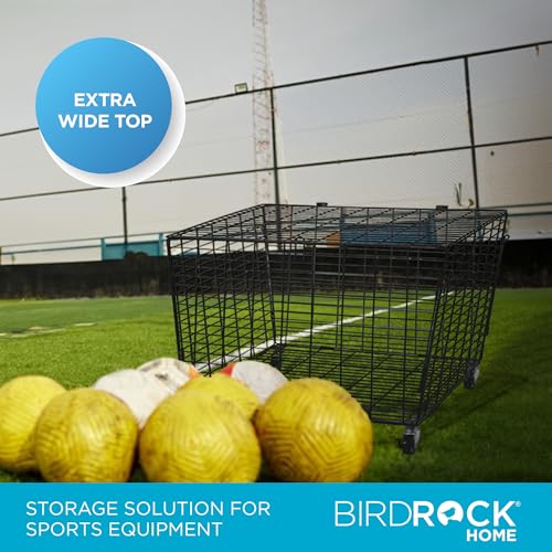 BIRDROCK HOME Sports Ball Basket Organizer with Wheels & Heavy Duty Casters - Ideal for Basketball, Football, Soccer, Baseball - Lockable Ball Storage Locker with Lid for Gym, Garage or Outdoor Use