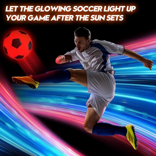 Glow in The Dark Soccer Ball - Water-Resistant, Official Size 5, Light Up with Every Kick, Includes Pump, Manual & Extra Batteries - Perfect Soccer Gifts for Kids and Teen Boys