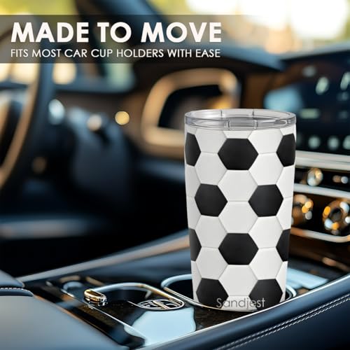 Soccer Tumbler 20oz Stainless Steel Insulated, Travel Coffee Cup, Sport Tumblers Gifts for Soccer Lovers, Men Women, Coach, Birthday, Christmas - color: Soccer