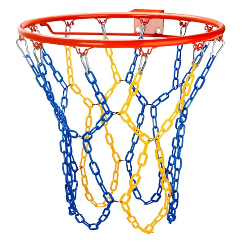 Basketball Net Replacement Heavy Duty,Resin Material, Anti-Rust Use Indoor Outdoor Standard 12-Ring Basketball Hoop - style: Blue/Yellow