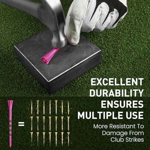 FINGER TEN Extra Long Golf Tees Plastic 4 Inch or 5 Inch Value 50 Pack, Unbreakable & Consistent Height Tees with Reduce Friction, Driving Range Tee Easy to Find in White Pink Green - color: Pink, size: 4 Inch