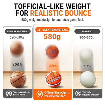Silent Basketball Size 7 with Fabric Cover, 600g Airless Basketball for Quiet Dribbling and Indoor Training, Pro PU Foam Ball for Adults and Children, Ideal Gift for Birthdays or Christmas