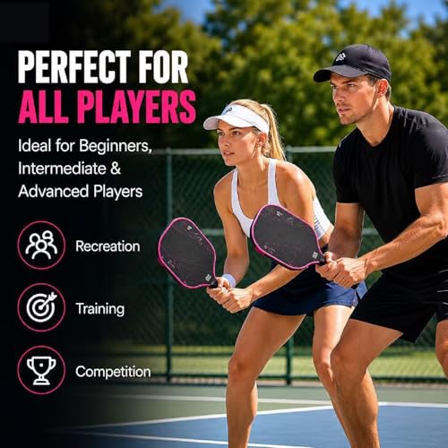 Carbon Fiber Pickleball Paddles, Lightweight Pickleball Paddle Set with Comfortable Grip, Includes Balls & Carry Bag, Pickleball Rackets for Beginners & Intermediate Players - color: Gradient red