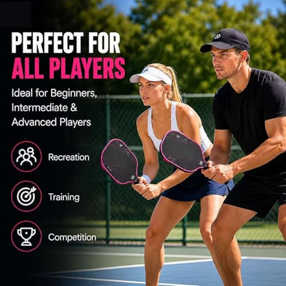 Carbon Fiber Pickleball Paddles, Lightweight Pickleball Paddle Set with Comfortable Grip, Includes Balls & Carry Bag, Pickleball Rackets for Beginners & Intermediate Players - color: Gradient Blue&Gradient red