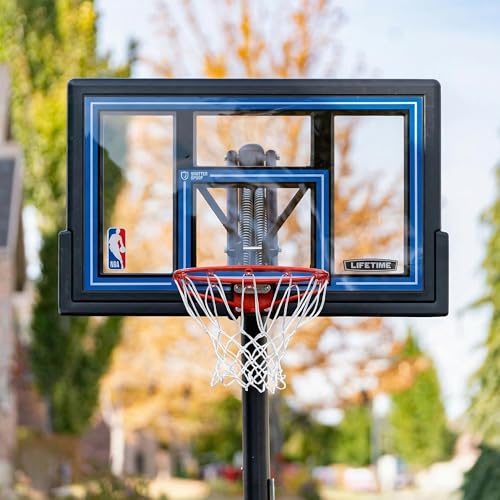 Lifetime NBA In-Ground Basketball Hoop, 50 Inch Shatterproof Fusion Backboard, Adjustable Height 7.5-10 Ft, Action Grip Adjust, Slam-It Rim