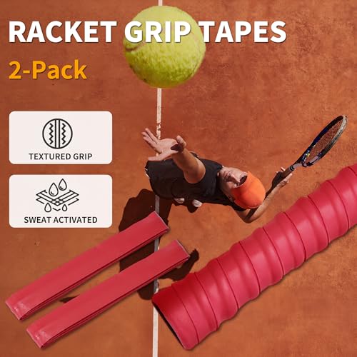 2 Pcs Tennis Racket Grip Tape, Dry Tennis Overgrip Tape, Anti-Slip Absorbent Grip, Racket Overgrip Tape - color: Red, size: Textured-43.3"x1"x0.03"