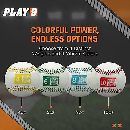 Play 9 Baseball Leather Weighted Baseball Training Set of 4 in for Teen and Adults for arm Velocity Training Ideal for Throwing and Pitching. (Set of 4)