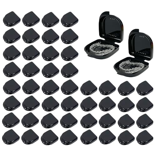 60PCS Retainer Case with Vent Holes,Black Color Denture Case,Portable Multi-Purpose Mouthguard Storage for Travel Home Office Business Trip - color: Black