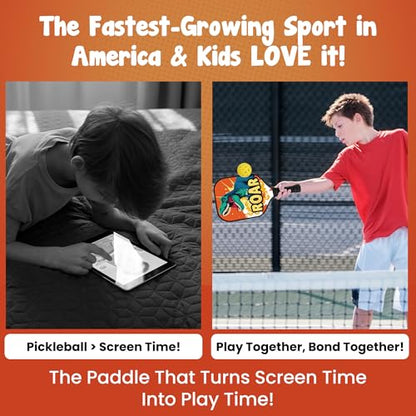 Kids Pickleball Paddle Designed for Ages 3–12 | Lightweight Fiberglass (0.37 lbs) | Small Grip for Easy Control | Fun Beginner Gift for Girls, Toddlers & Youth - color: Dinosaur