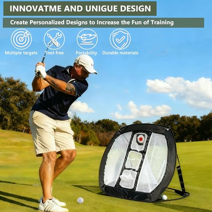 Pop-Up Golf Chipping Net Set with Mat & 8 Practice Balls- Professional Golf Chipping Practice Ideal for Indoor and Outdoor Training- - Gifts for Men, Golfers, Teenage Boys and Beginners