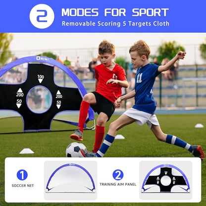 Onini Upgrade 6 Foot Pop Up Soccer Goals Blue - Portable Foldable Training Football Net with Target and Bag - Ideal for Toddler, Boys, Youth Outdoor Sports Games(2 Pack) - size: 4 ft Round