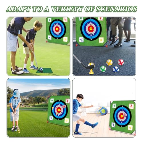 Mostop Golf Chipping Game with Stand - Golf Target Battle Game with Putting Mat, 12 Sticky Balls, 6 Axes, 2 Soccer Balls, 8 Bean Bags, Outdoor Golf Yard Game for Chipping Practice for Dads Golfers