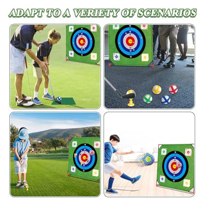 Mostop Golf Chipping Game with Stand - Golf Target Battle Game with Putting Mat, 12 Sticky Balls, 6 Axes, 2 Soccer Balls, 8 Bean Bags, Outdoor Golf Yard Game for Chipping Practice for Dads Golfers