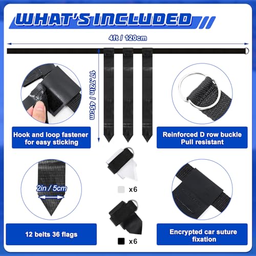 Wettarn 12 Player Football Flags and Belts Set Flag Football Set with Mesh Jersey Team Pinnies Cone Whistle Bag(White, Black)