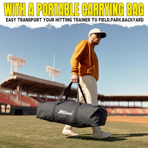 JASCOPRO Baseball Swing Trainer with 5 Power Bands,Height Adjustable 31-47 inches Baseball Hitting Trainer, Auto Reset Baseball Training Equipment Softball Swing Trainer with Metal Stakes & Carry Bag