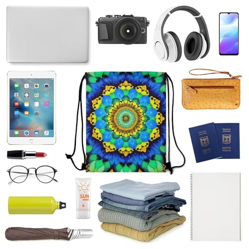 Beam Backpack Large Capacity Drawstring Sack Waterproof Sackpack for Basketball Volleyball Sports Gear Men Women, Trippy Blue Tie Dye Mandala Bags - color: Picture (1011)