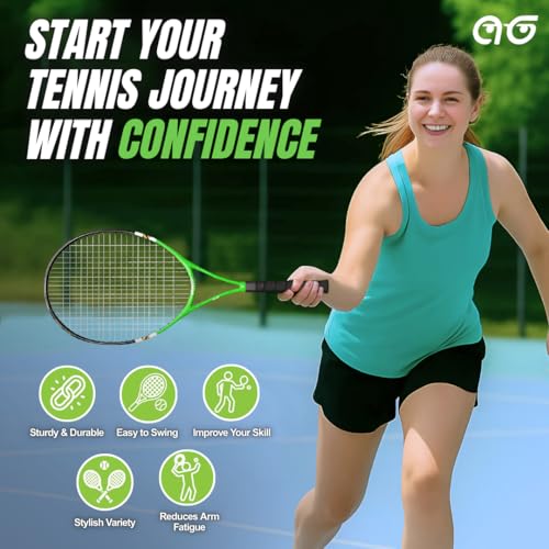 2 Player Lightweight Tennis Racket Training Set - 27-inch Adult Recreational Rackets for Men, Women, and Youth - Two-Color Variety Pack with Enhanced Grip Tape and Carry Bag for Easy Transport