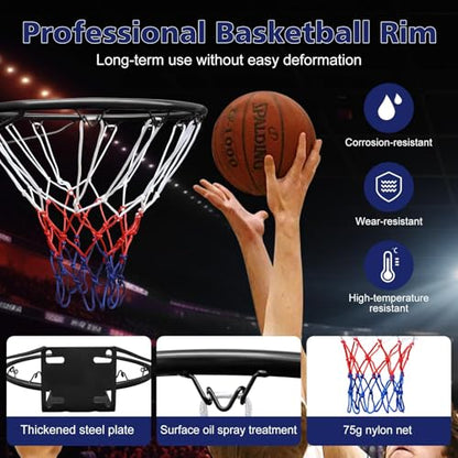 Basketball Rim Replacement Standard 18" Steel Rim Wall Mounted Basketball Goal Hoop with Net for Indoor Outdoor - color: Black