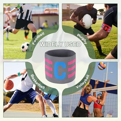 Captain Arm Bands for Soccer, Soccer Captain C Armband, Classic Striped Elastic Protective Arm Badge Player Bands - color: Gray