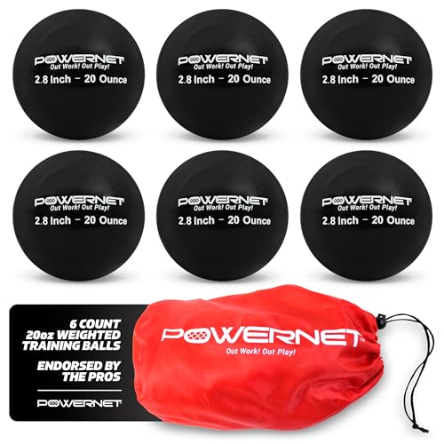 PowerNet Weighted Baseballs for Hitting Training, Baseball Training Equipment for Throwing & Batting, Build Muscle & Strength, 6 Balls 2.8" 12-20 oz - color: 20 Oz - Black