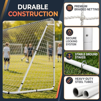 HomGarden 12'x6' Soccer Goal, Portable Football Net with Frame, Backyard Training & Outdoor Practice Goals for Adults & Kids, Easy Setup Tournament Equipment